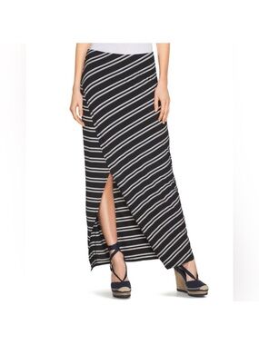 White House Black Market Black and White Striped Wrap Maxi Skirt